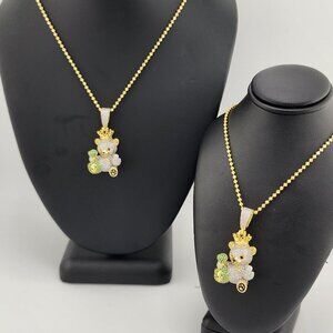 Brand New Sterling Silver 925 Crown Angry Teddy Bear Necklace